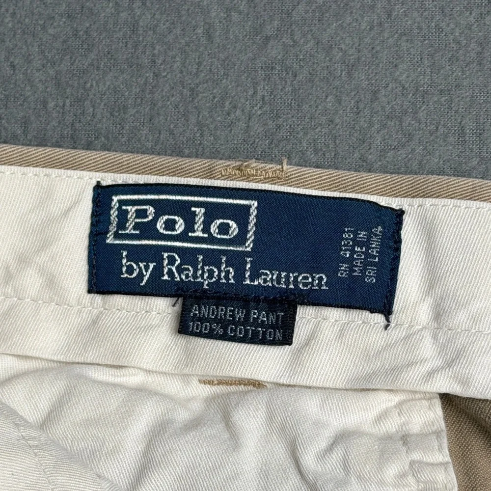 Polo Ralph Lauren Andrew Pant Mens 40x30 Tan Khaki Pleated Cotton Chino Trousers
